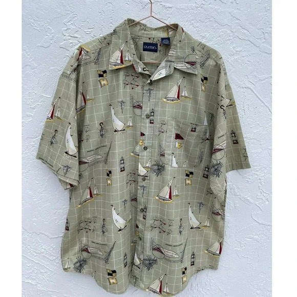 Puritan Mens Vintage Printed Short Sleeve Sailing Polo Shirt Gray Sz XL - Picture 1 of 6